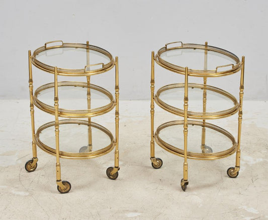Rolling table lamp table glass brass 1970s