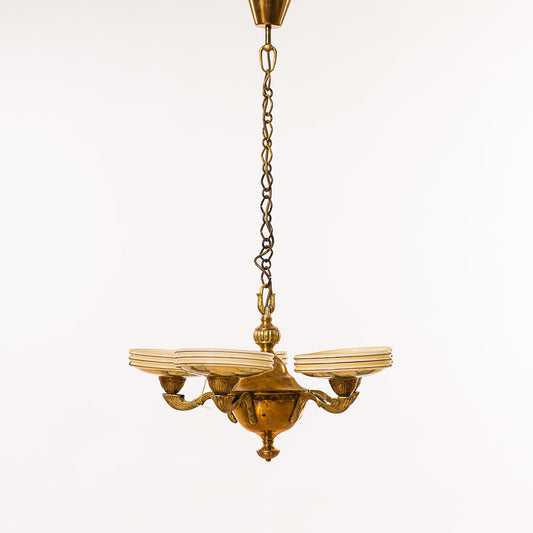 Ceiling lamp five-armed brass glass