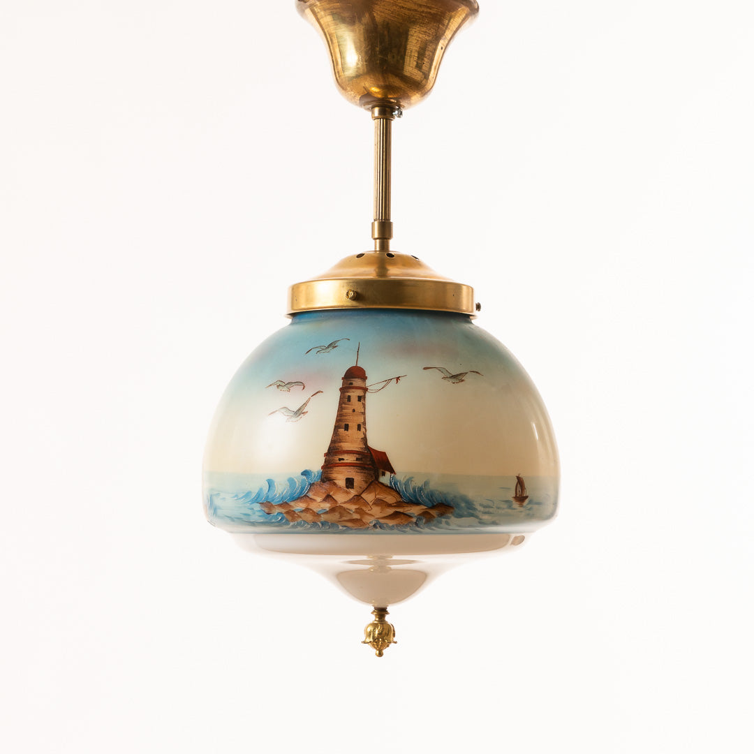 Taklampa målat glas mässing 1920-30-tal