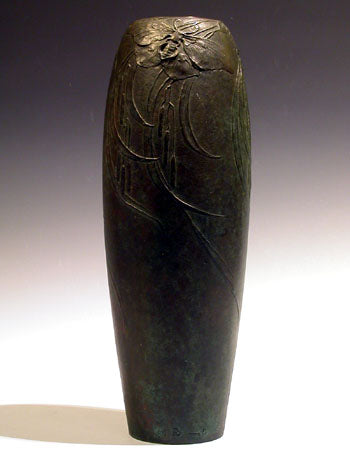 Hugo Elmqvist bronze vase with butter flies in relief. H: 33